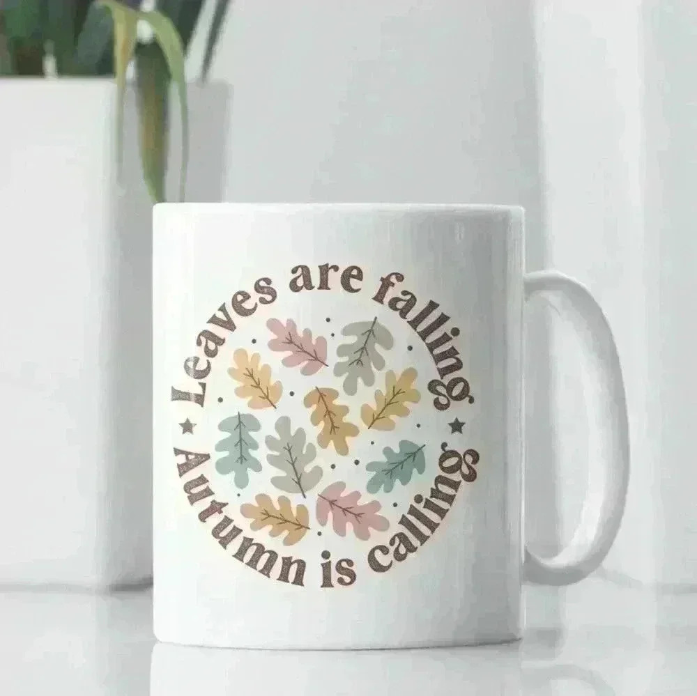 Leaves are falling fall mug 11oz with Bamboo Lids and Stainless Steel Spoon